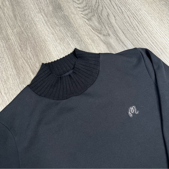 Malbon Golf Womens Small Black Mock Neck Long Sleeve Shirt Turtleneck Logo - Picture 3 of 10